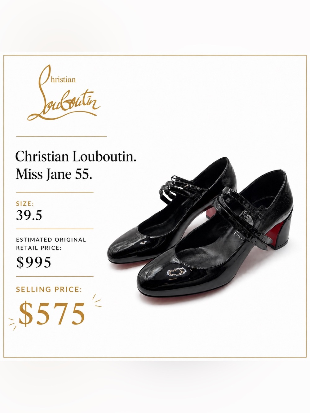 Christian Louboutin. Miss Jane 55 - Size 39.5
